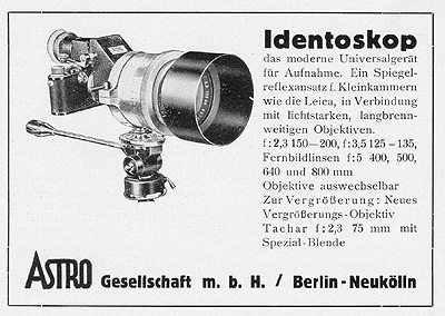 Astro Anzeige aus dem Jahre 1934